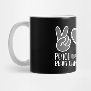 Brain Cancer Awareness Peace Love Cure Mug